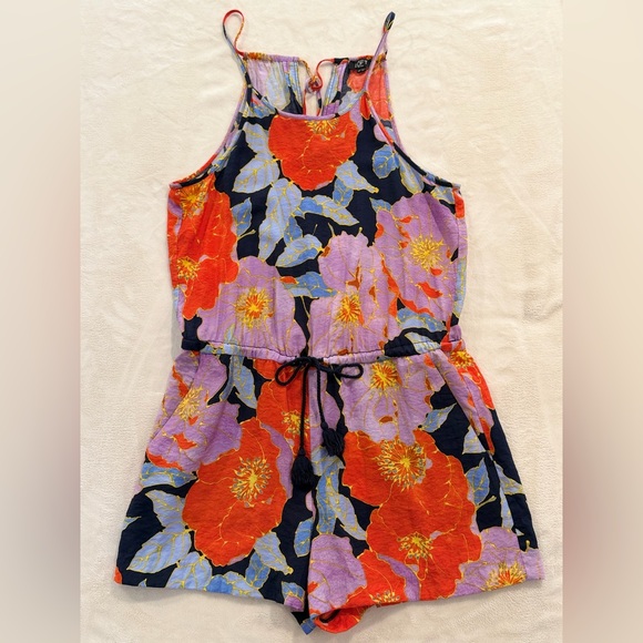 LOFT Pants - LOFT Petite Floral Romper MP Multicolor Tie Waist Adjustable Spaghetti Straps